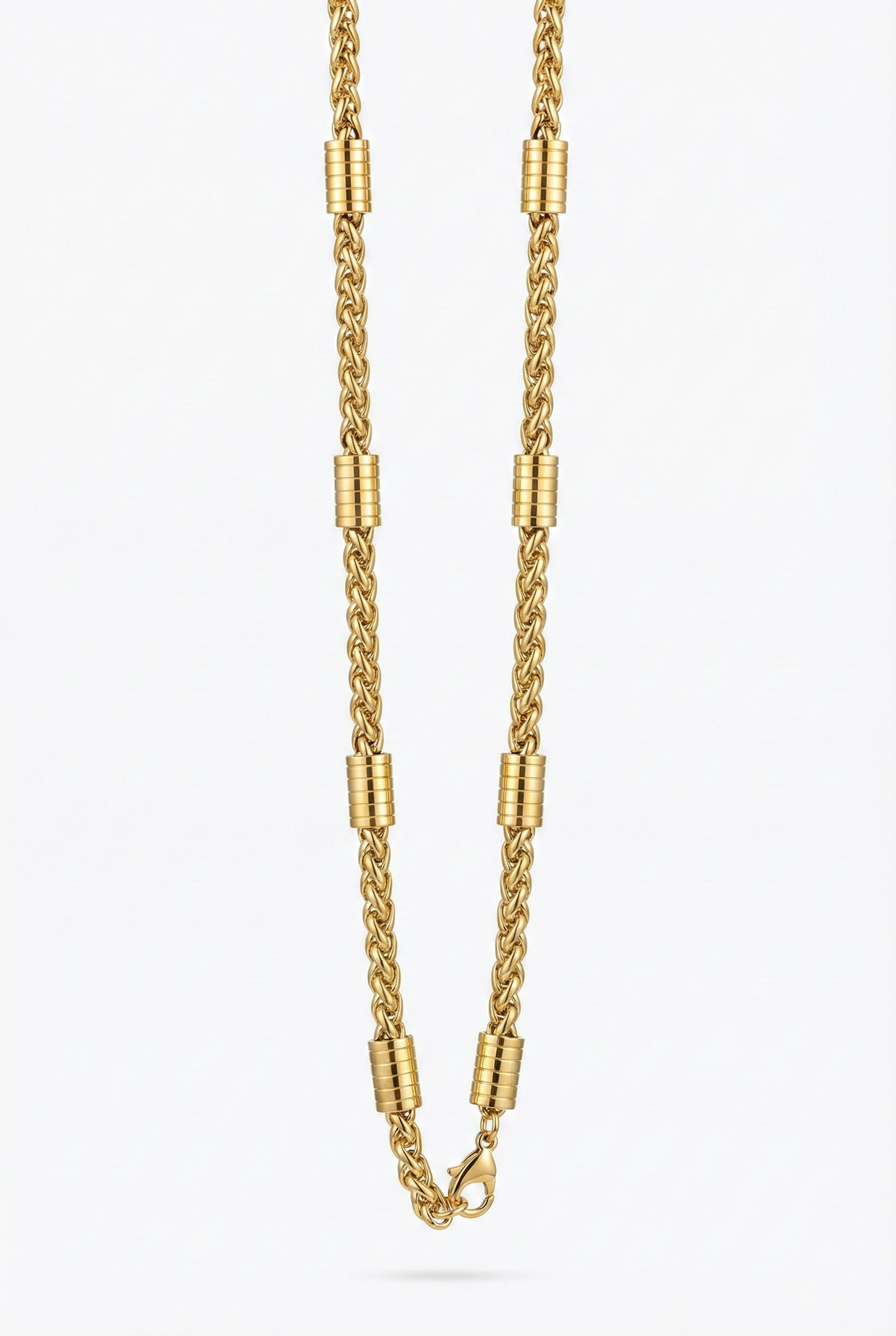Collier chaîne homme Byzantine doré avec détails tubes cylindriq en acier inoxydable 60cm