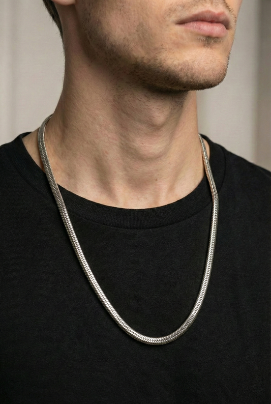 Collier Homme Chaîne Serpent Ronde en Acier Inoxydable 316L Argenté