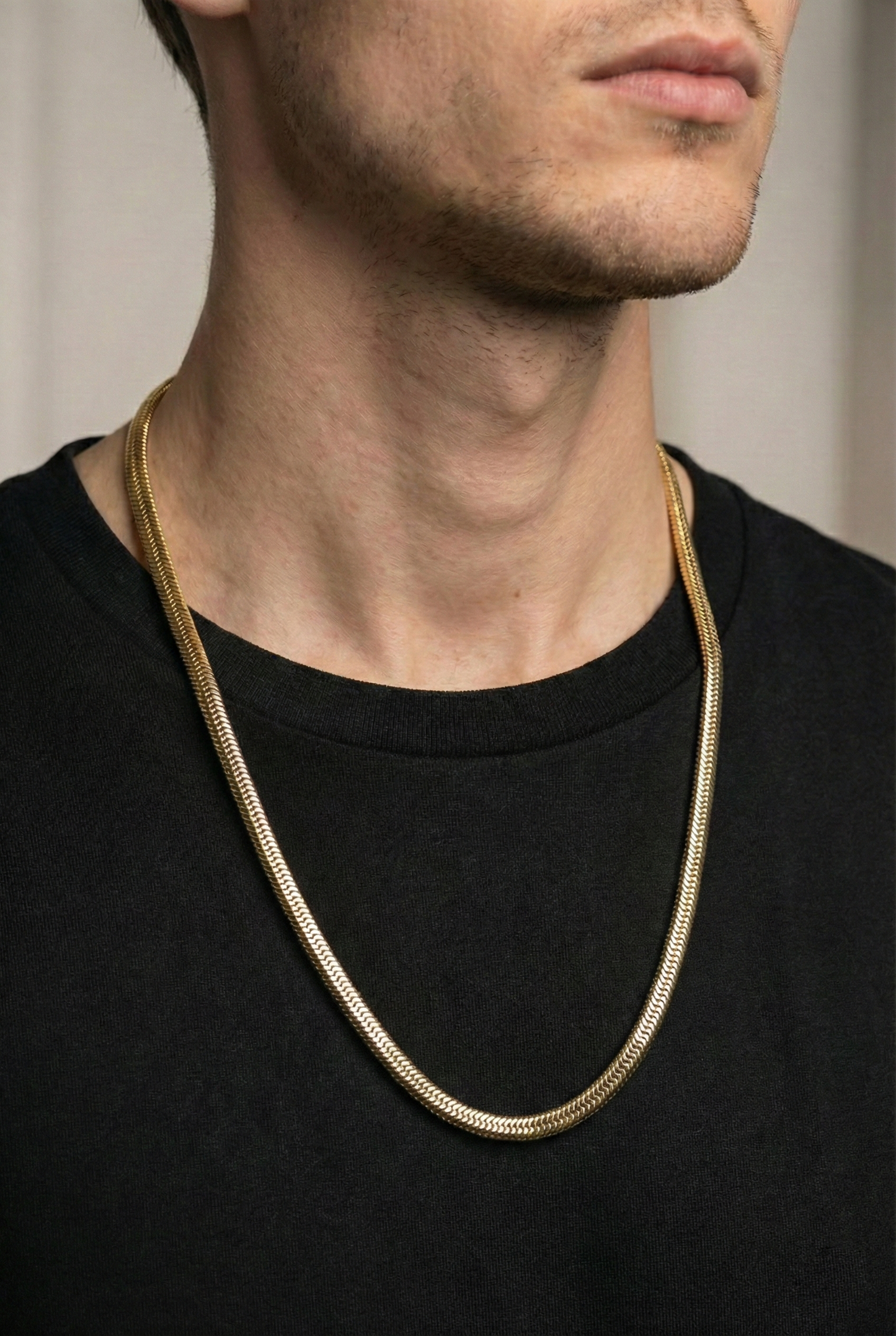 Collier Chaîne Homme Serpent Ronde en Acier Inoxydable 316L Doré