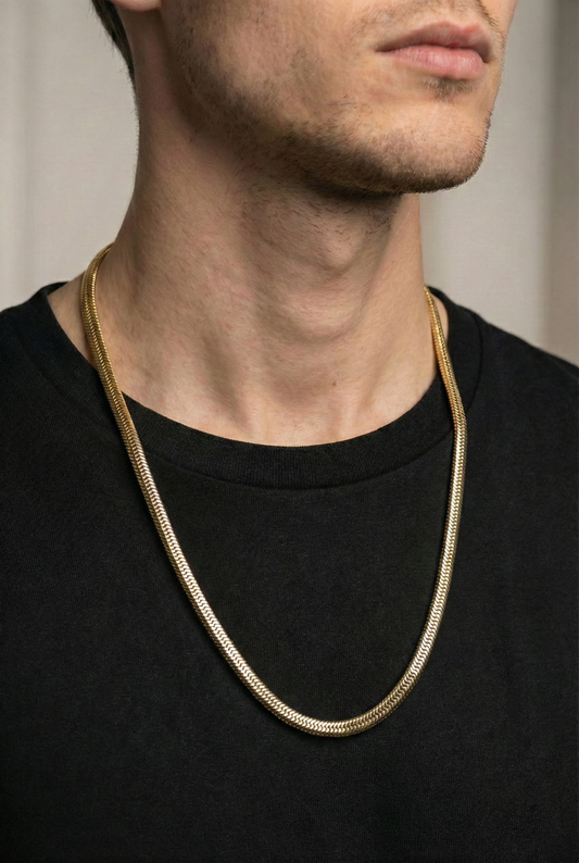 Collier Chaîne Homme Serpent Ronde en Acier Inoxydable 316L Doré