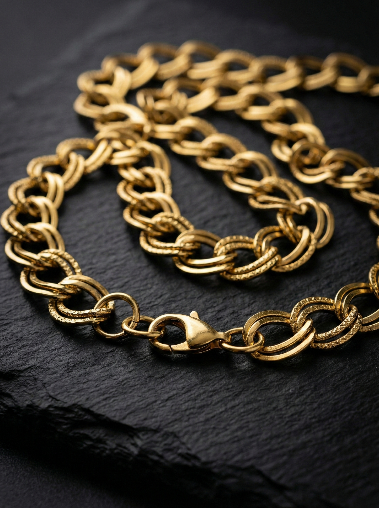Collier chaîne dorée double maille ovale travaillée, cadeau pour homme