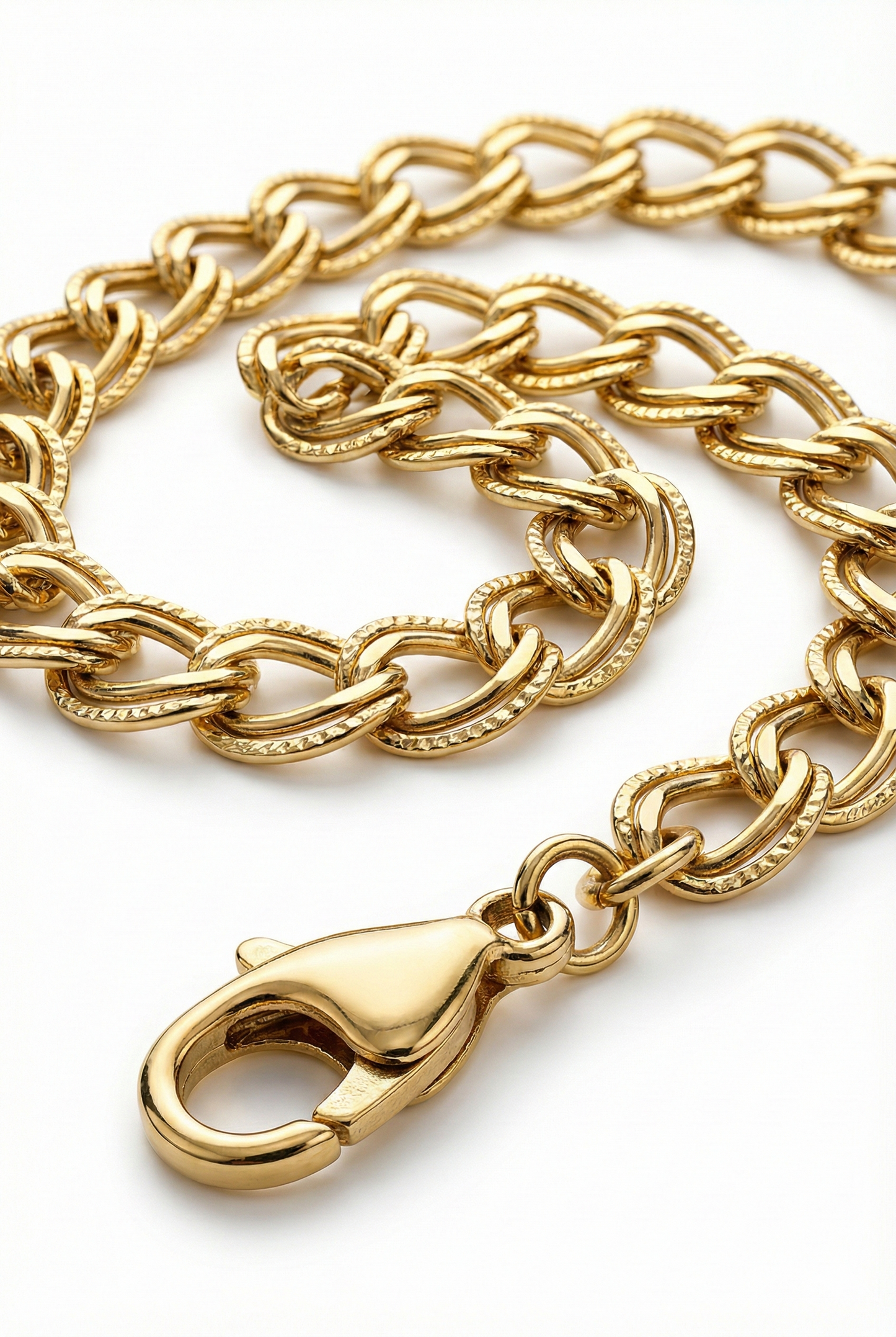 Collier chaîne dorée double maille ovale travaillée, cadeau pour homme