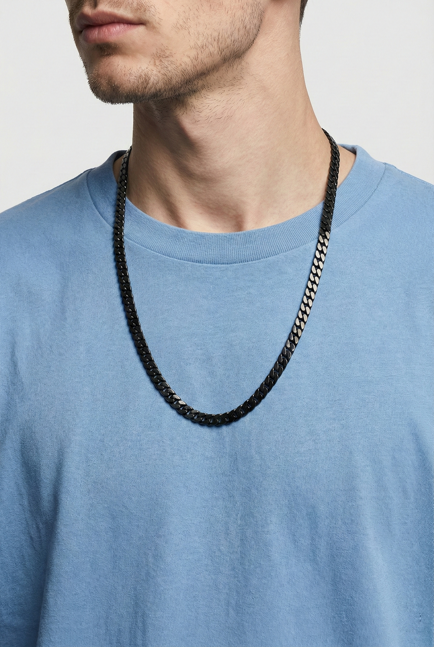 Collier homme chaîne gourmette noire en acier inoxydable