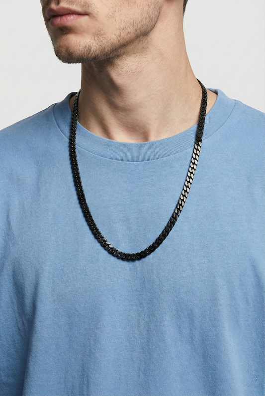 Collier homme chaîne gourmette noire en acier inoxydable