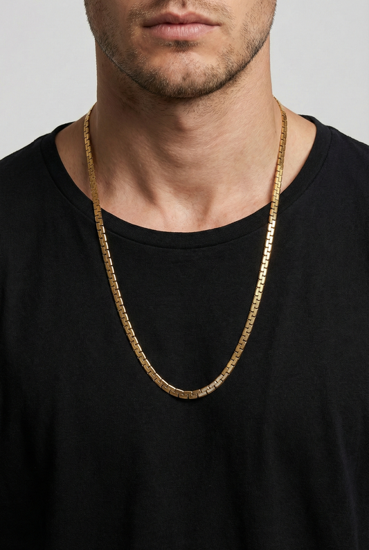Collier chaîne homme en acier inoxydable doré Maille plate 60cm
