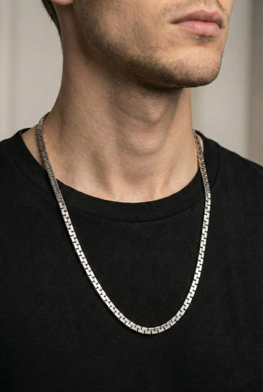 Collier chaîne homme en acier inoxydable argenté Maille plate 60cm - Acier Inox 316L