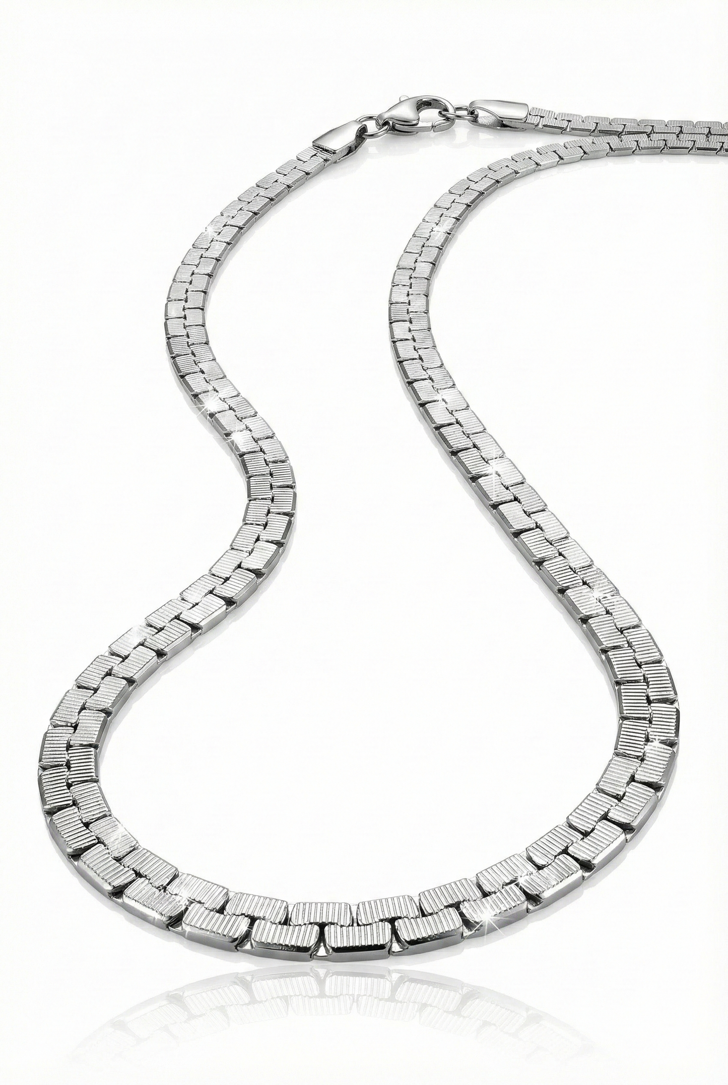 Collier chaîne homme en acier inoxydable argenté Maille plate 60cm - Acier Inox 316L