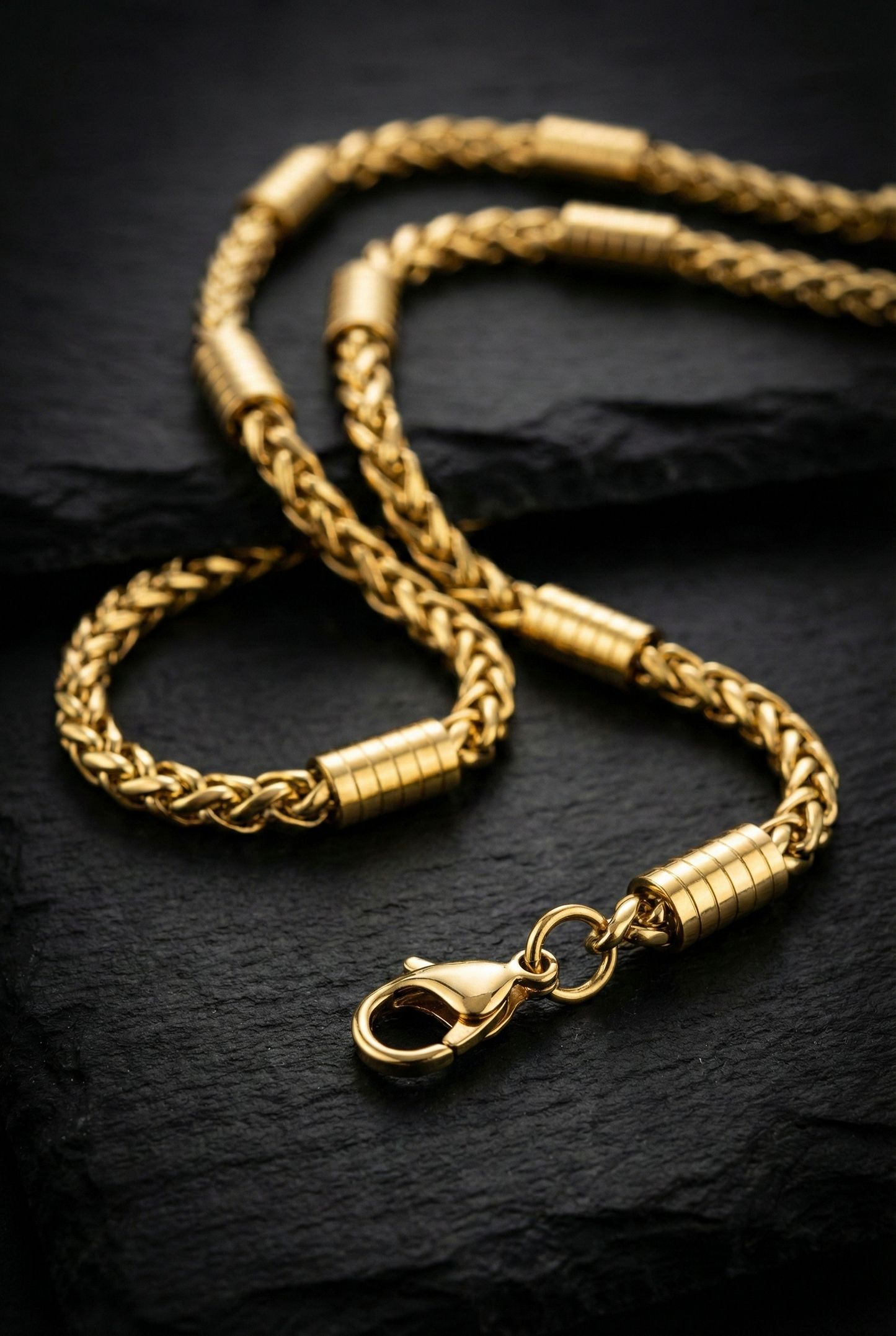 Collier chaîne homme Byzantine doré avec détails tubes cylindriq en acier inoxydable 60cm