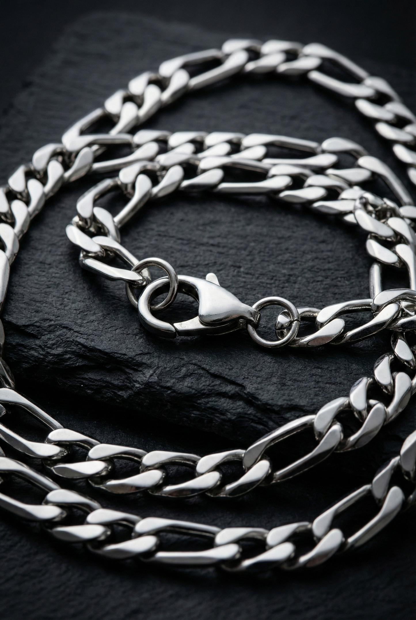 Collier Homme Chaîne maille Figaro en acier inoxydable argenté 60cm - Acier Inox 316L